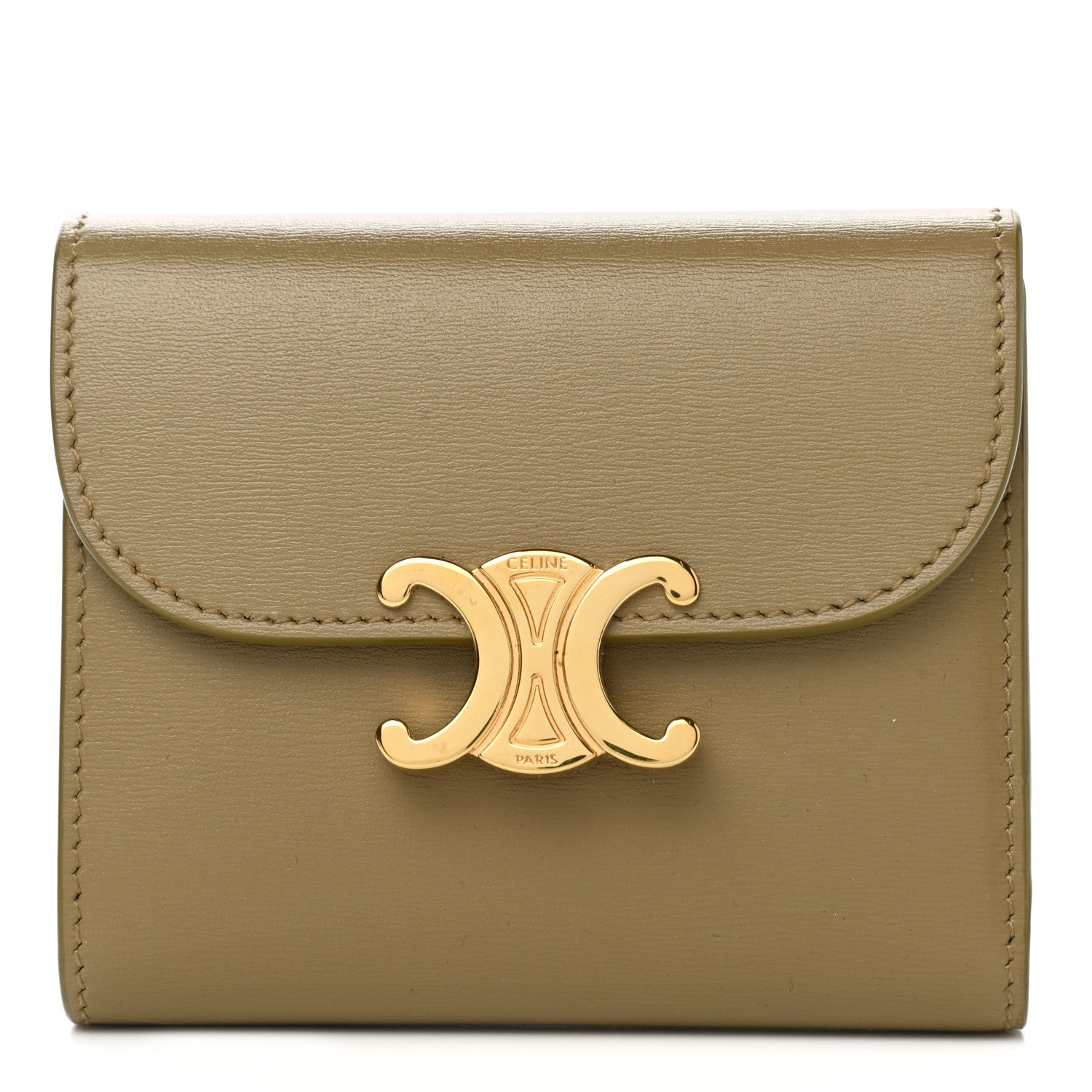 Celine Shiny Calfskin Small Triomphe Wallet Olive 1 of 8