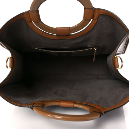 Fendi Glazed Fabric Vitello Century Plexiglass FF 1974 Stamp Patch Medium Runaway Shopper Tote Mogano Panna Nocciola 5 of 11