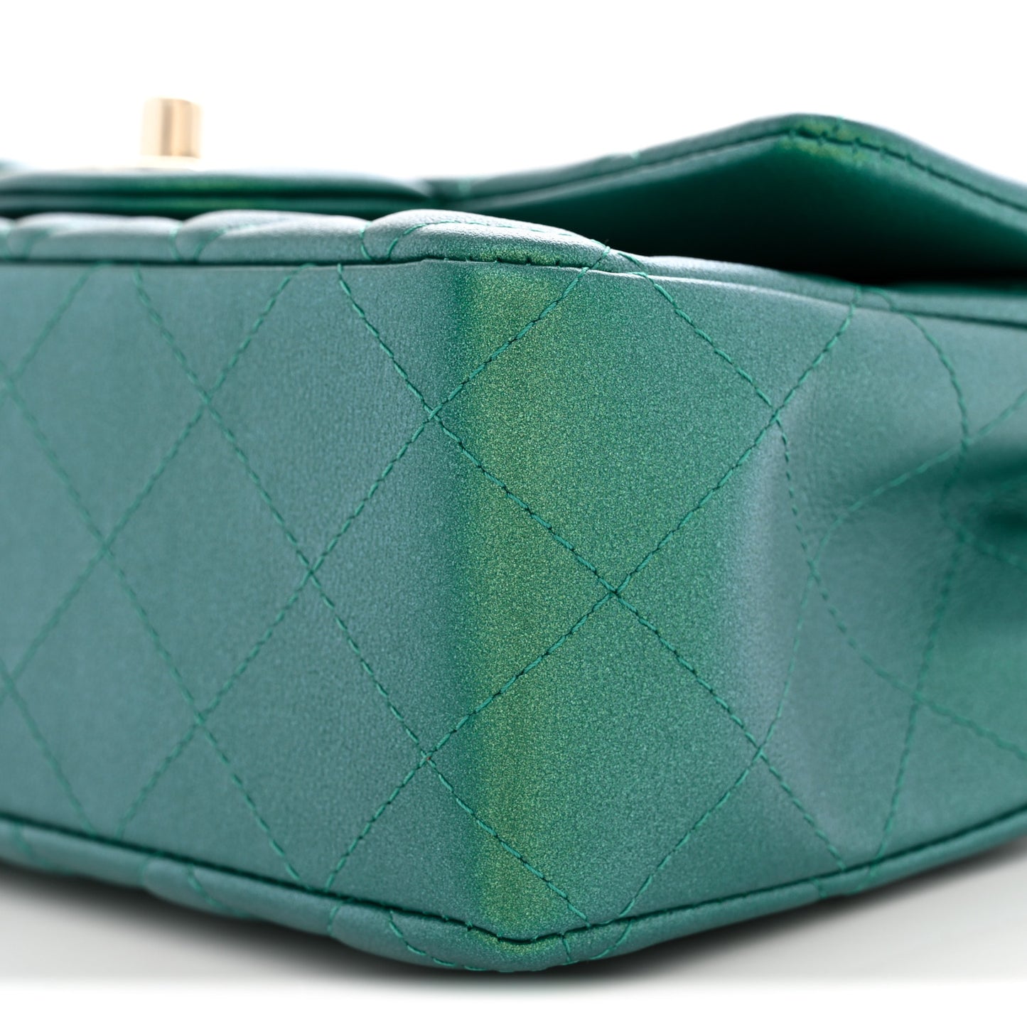 Iridescent Lambskin Quilted Mini Rectangular Flap Green