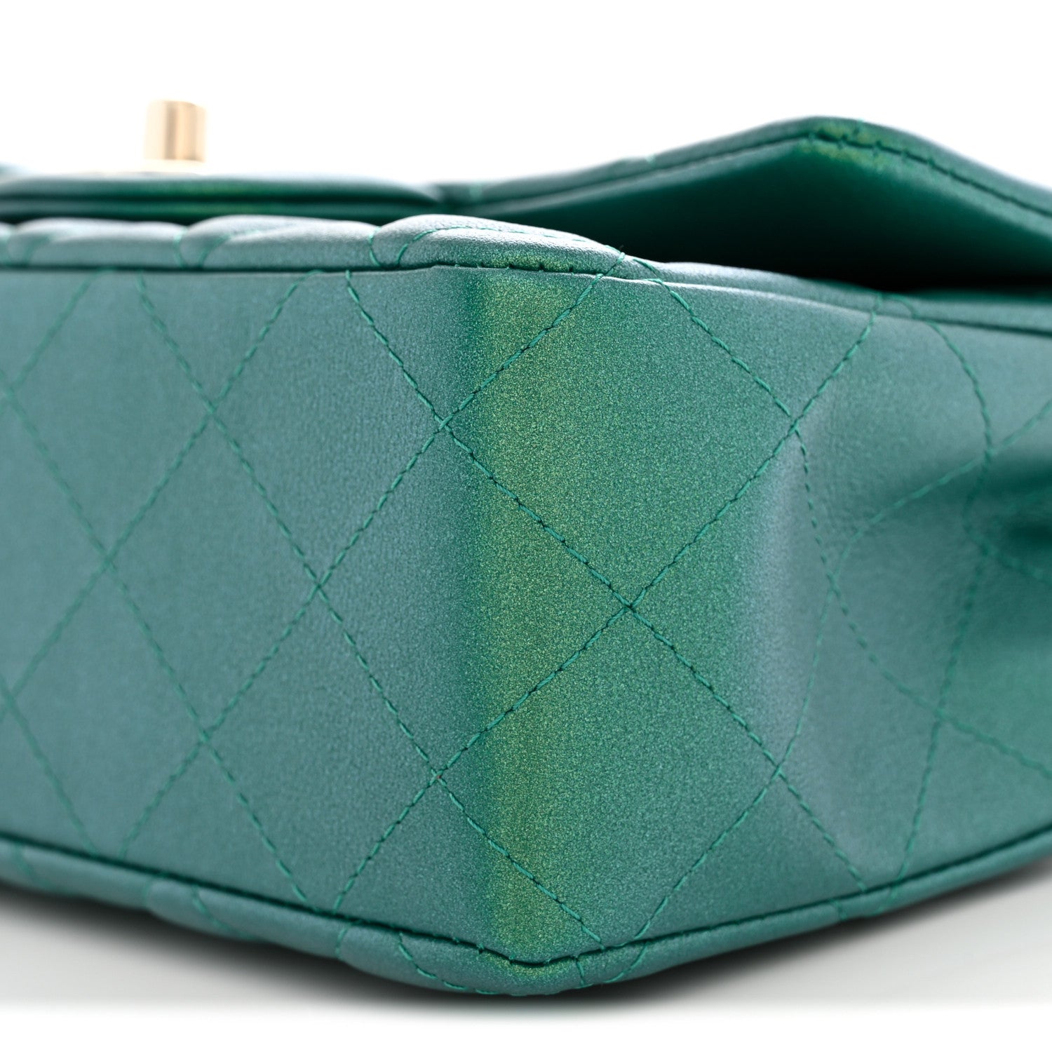 Chanel Iridescent Lambskin Quilted Mini Rectangular Flap Green 10 of 11