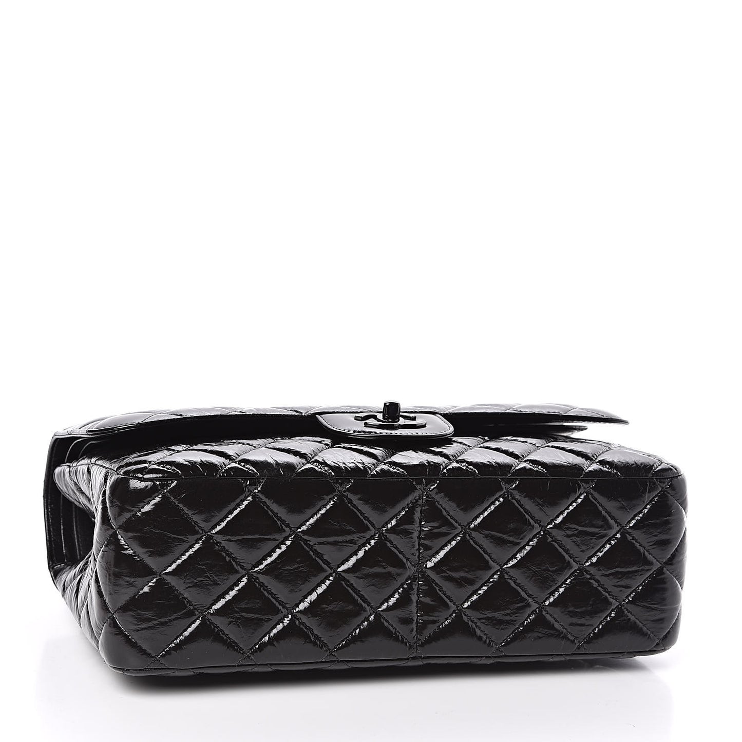 Shiny Distressed Calfskin Quilted Jumbo Double Flap So Black