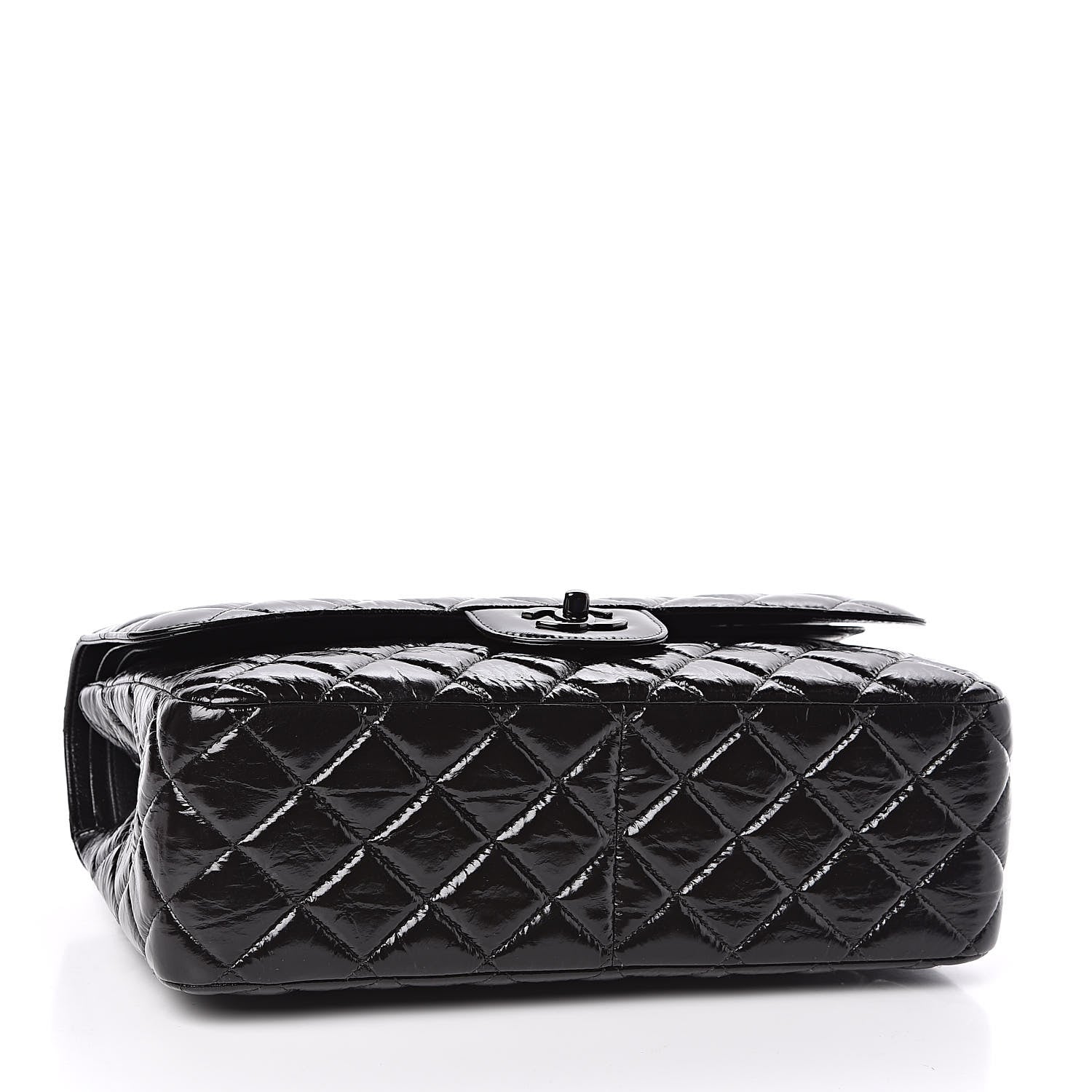 Chanel Shiny Distressed Calfskin Quilted Jumbo Double Flap So Black 4 of 10