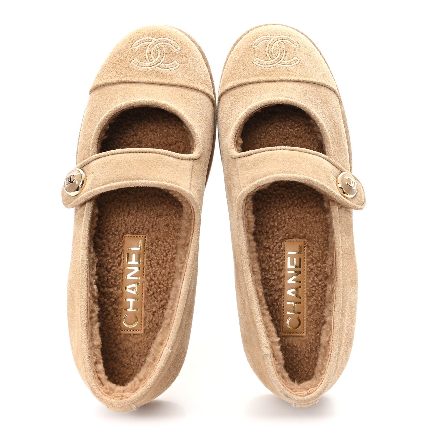 Suede Shearling Mary Jane Flats 36.5 Beige