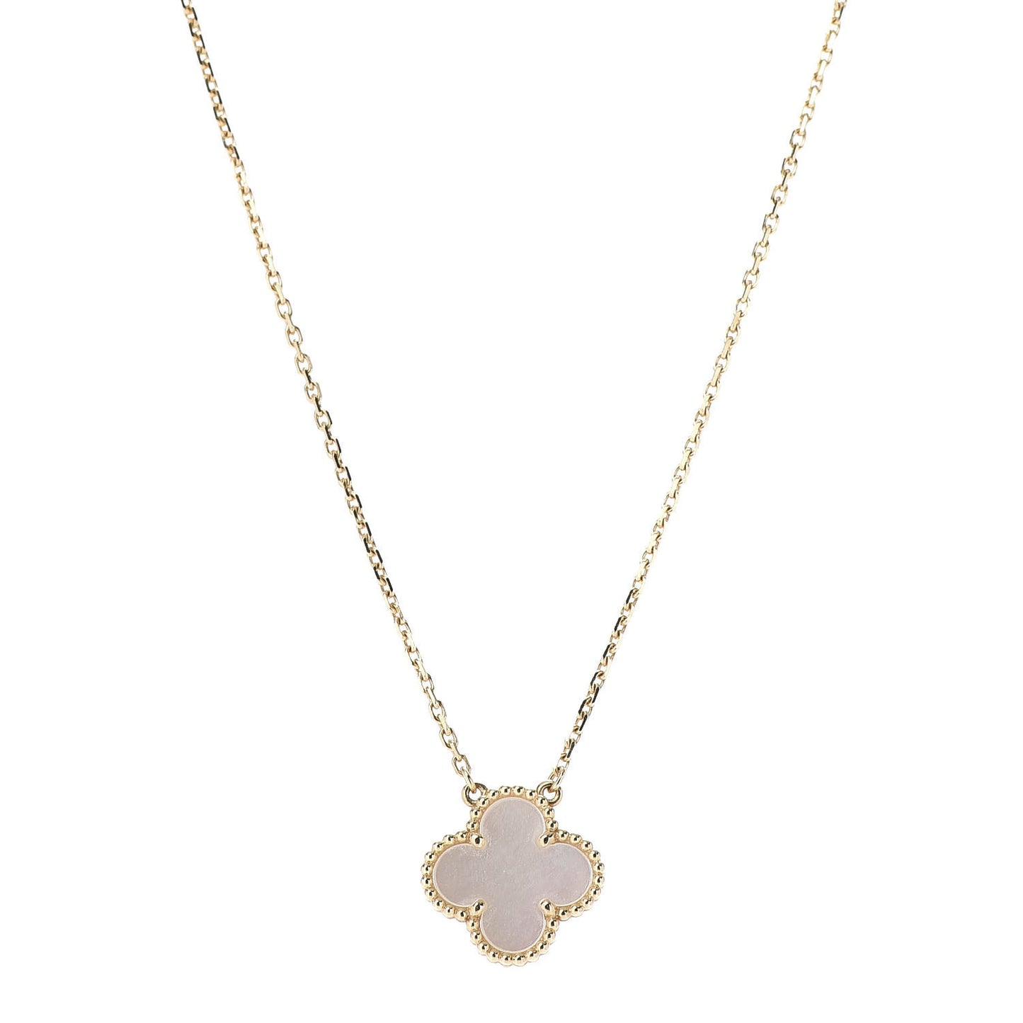 18K Yellow Gold Mother of Pearl Vintage Alhambra Pendant Necklace