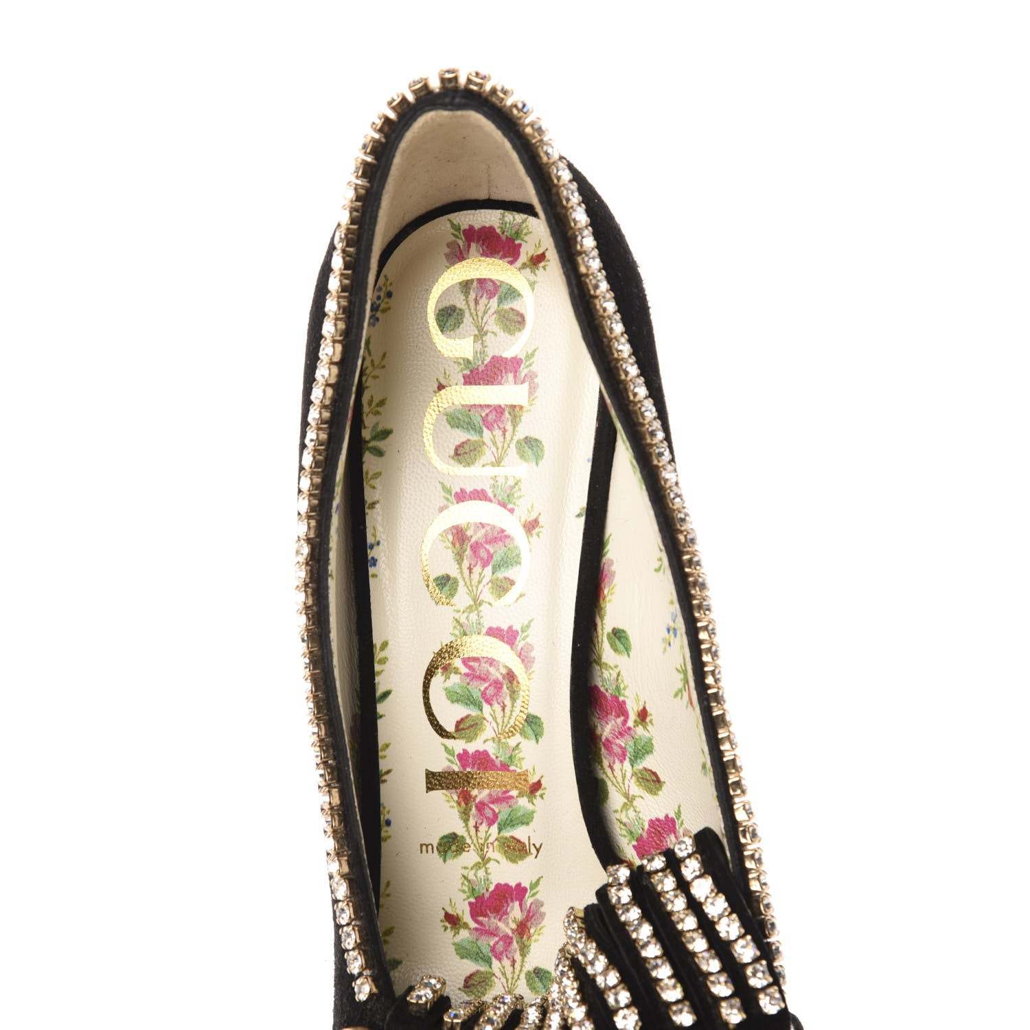 Gucci Kid Scamosciato Crystal GG Marmont Fringe 50mm Loafer Pumps 36.5 Black 6 of 8
