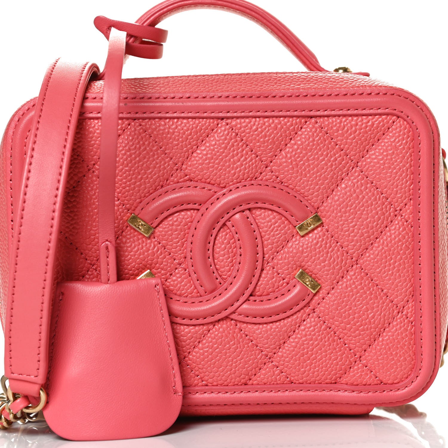 Chanel Caviar Quilted Small CC Filigree Vanity Case Coral 8 of 13