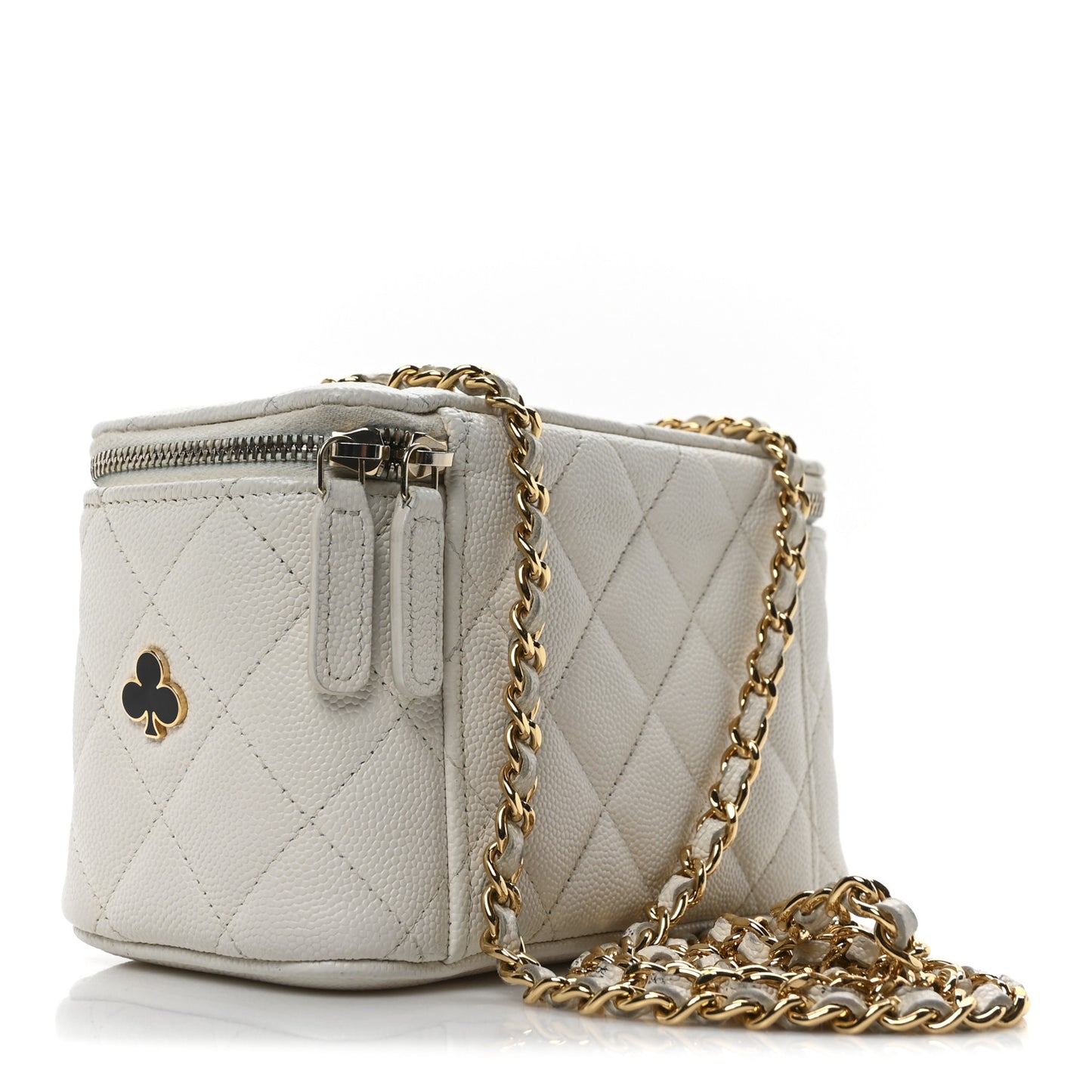 Caviar Quilted Enamel Coco Casino Small Vanity Case With Chain White White
