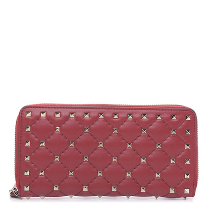 Valentino Garavani Lambskin Rockstud Spike Zip Around Wallet Red 1 of 9