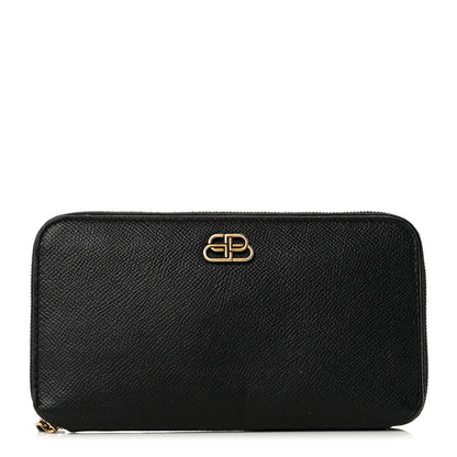 Balenciaga Grained Calfskin BB Continental Zip Around Wallet Black 1 of 9