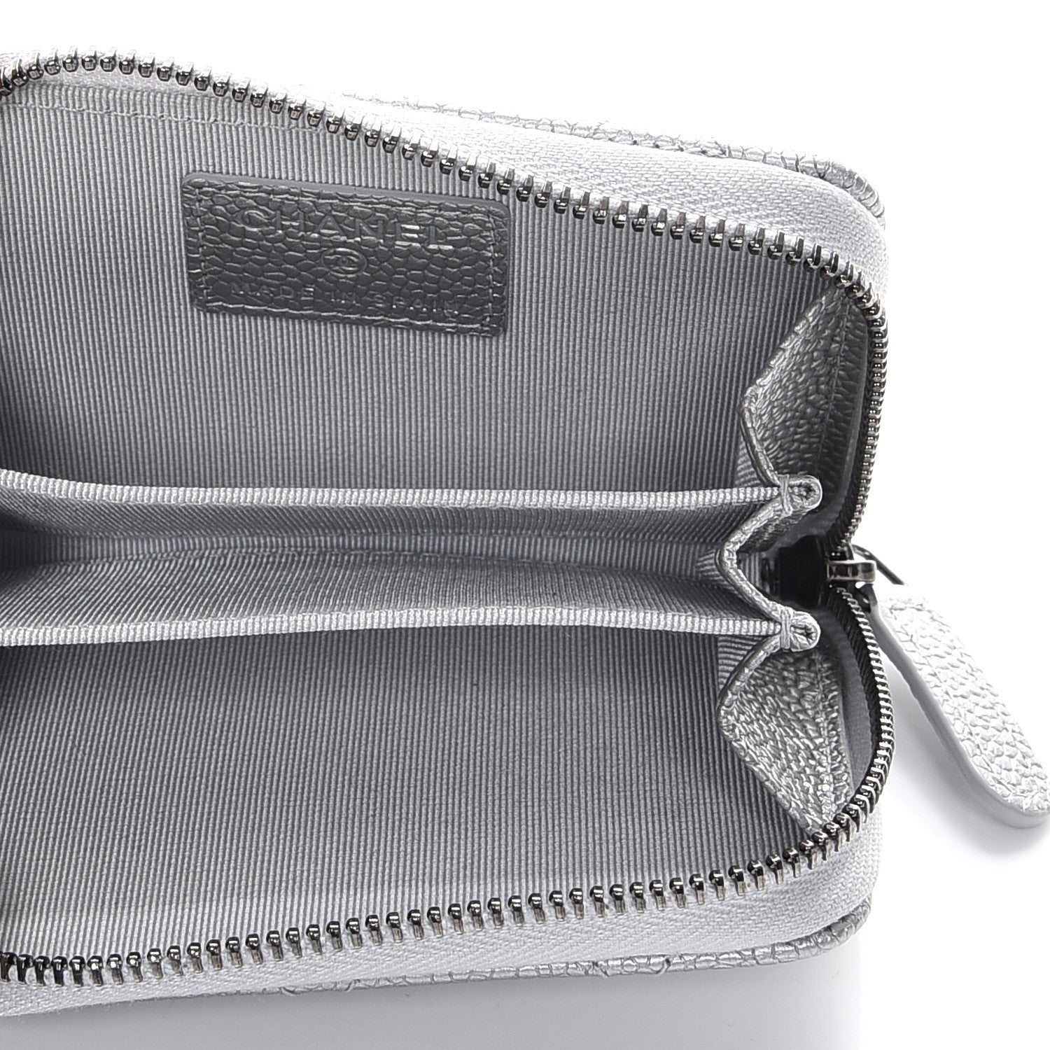 Chanel Metallic Caviar Quilted Zip Coin Purse Silver 5 of 8