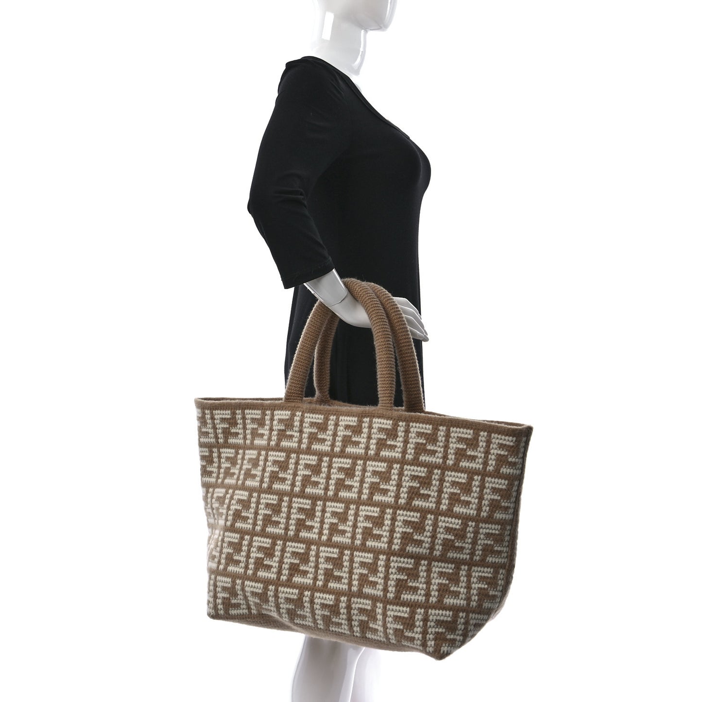 Cashmere Knit FF Large Shopper Tote Cammello