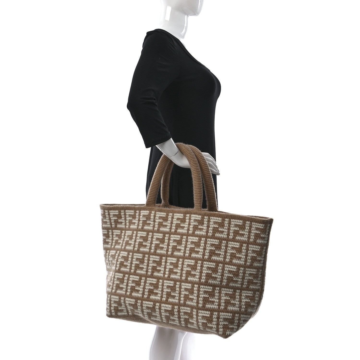 Fendi Cashmere Knit FF Large Shopper Tote Cammello 2 of 10