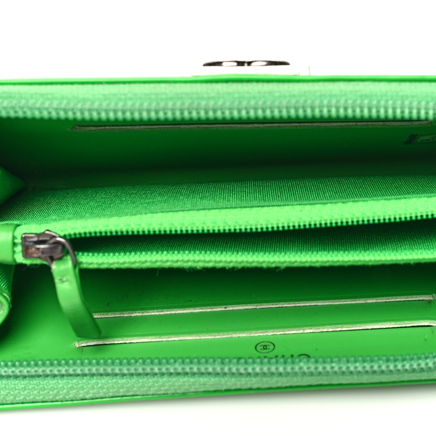 Patent Quilted Small Boy Zip Around Wallet Green