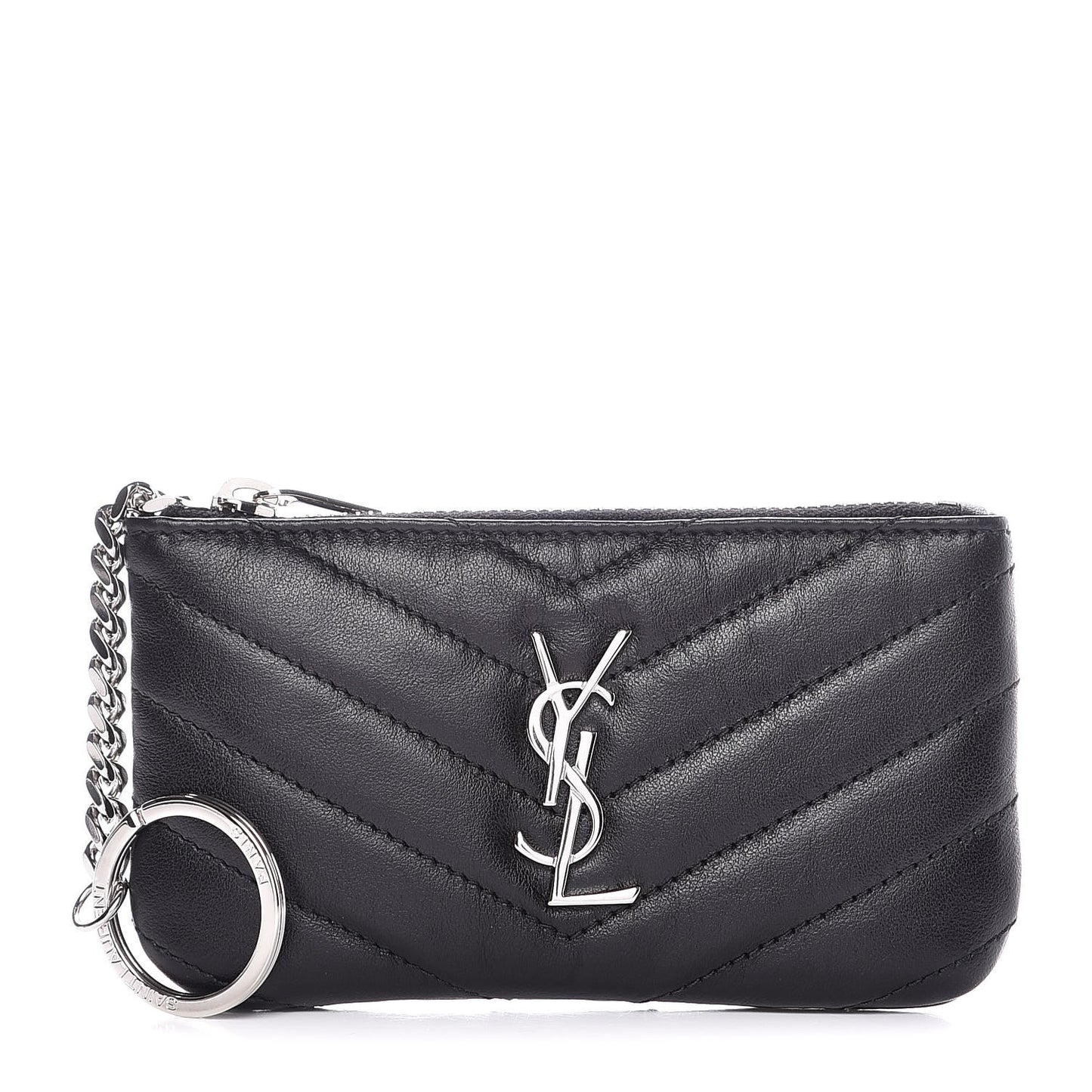 Calfskin Matelasse Monogram Key Pouch Black