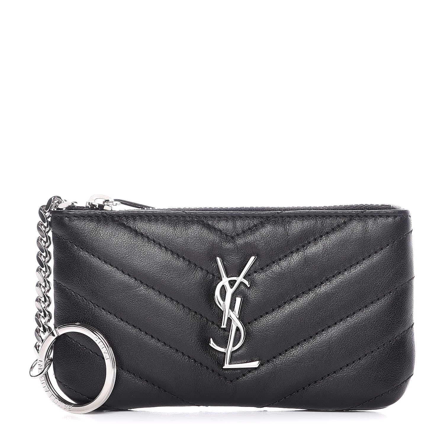 Saint Laurent Calfskin Matelasse Monogram Key Pouch Black 1 of 8