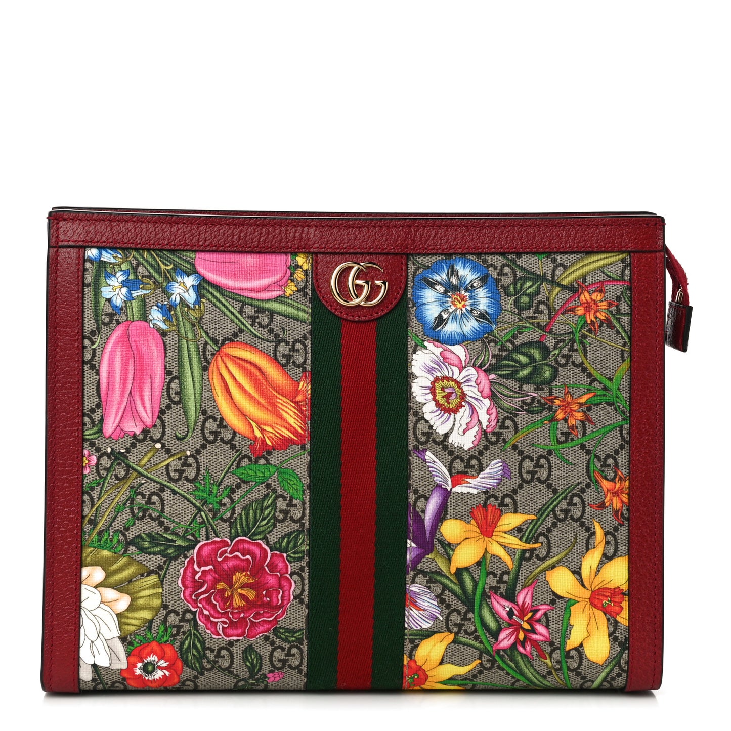 GG Supreme Monogram Flora Web Ophidia Pouch Red
