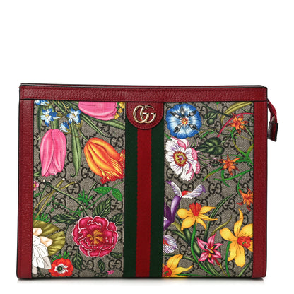 Gucci GG Supreme Monogram Flora Web Ophidia Pouch Red 1 of 10