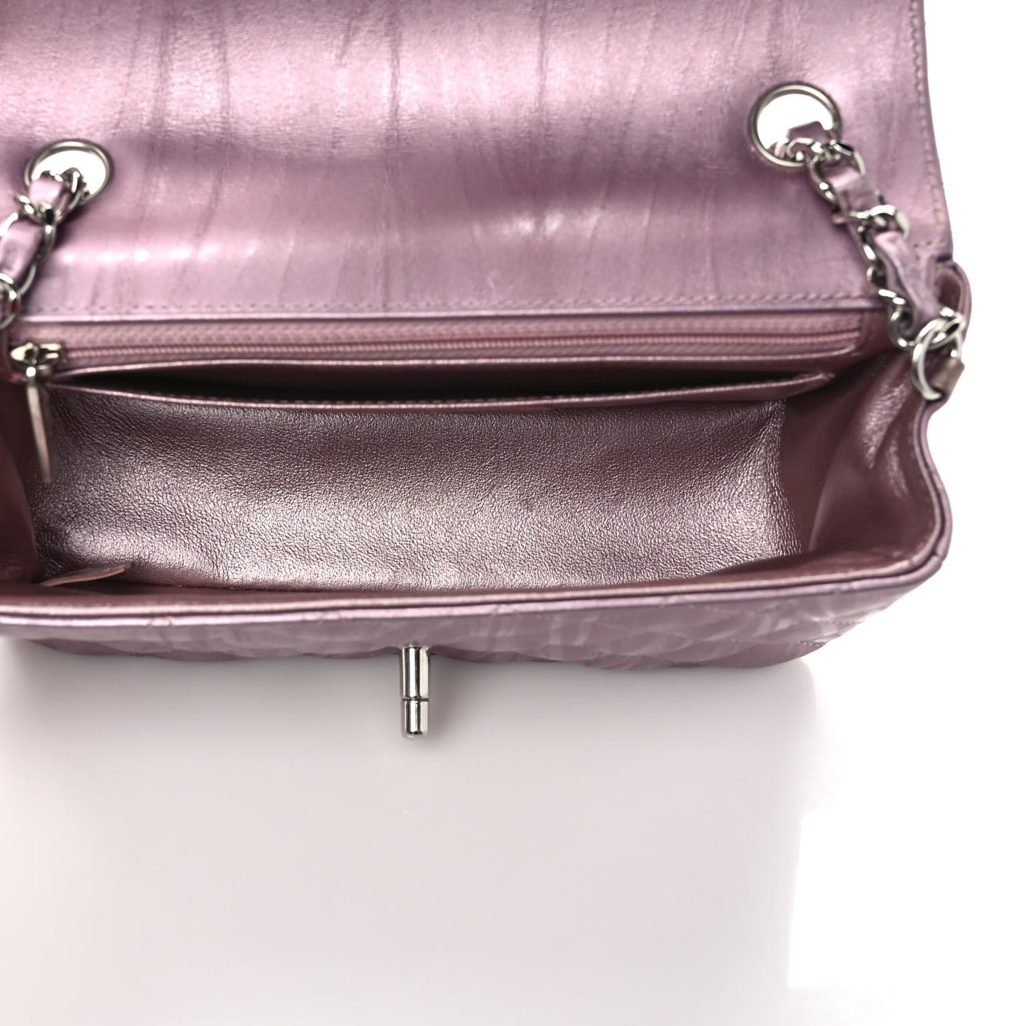 Metallic Calfskin Quilted Mini Rectangular Flap Pink