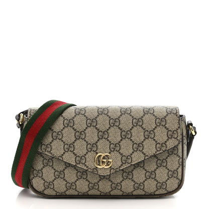 Gucci GG Supreme Monogram Textured Dollar Calfskin Web Mini Ophidia Envelope Shoulder Bag Beige Ebony New Acero 1 of 11