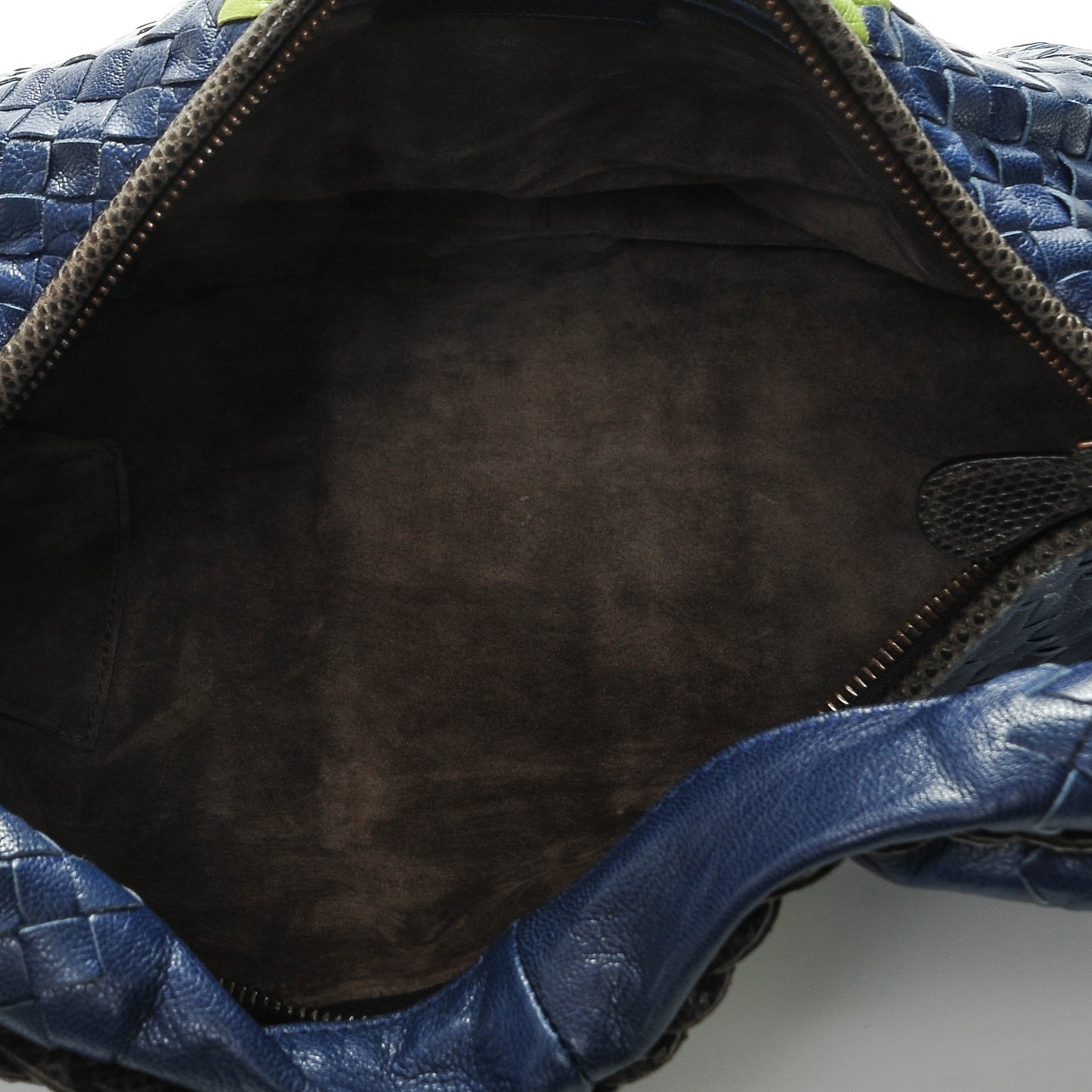 Shiny Goatskin Intrecciato Karung Large Veneta Hobo Cobalt
