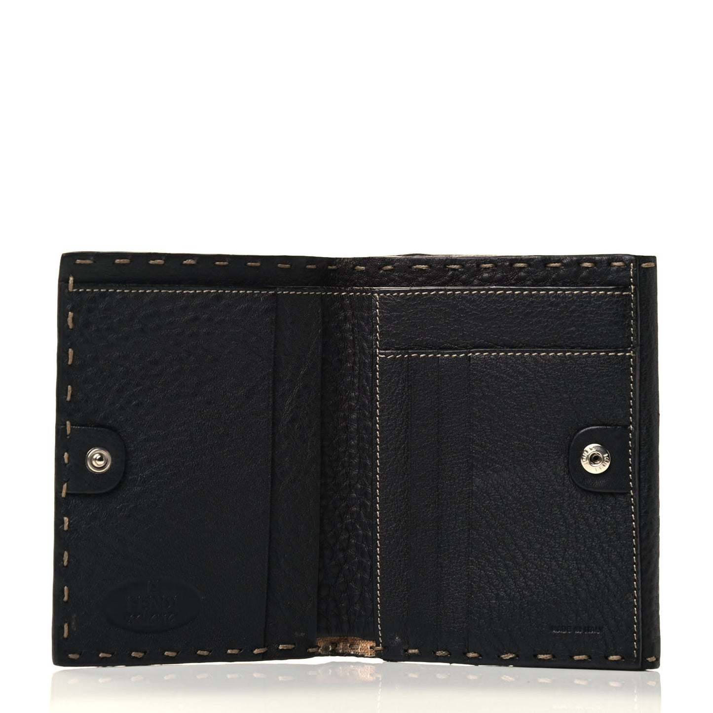 Calfskin Romano Selleria Compact Wallet Black