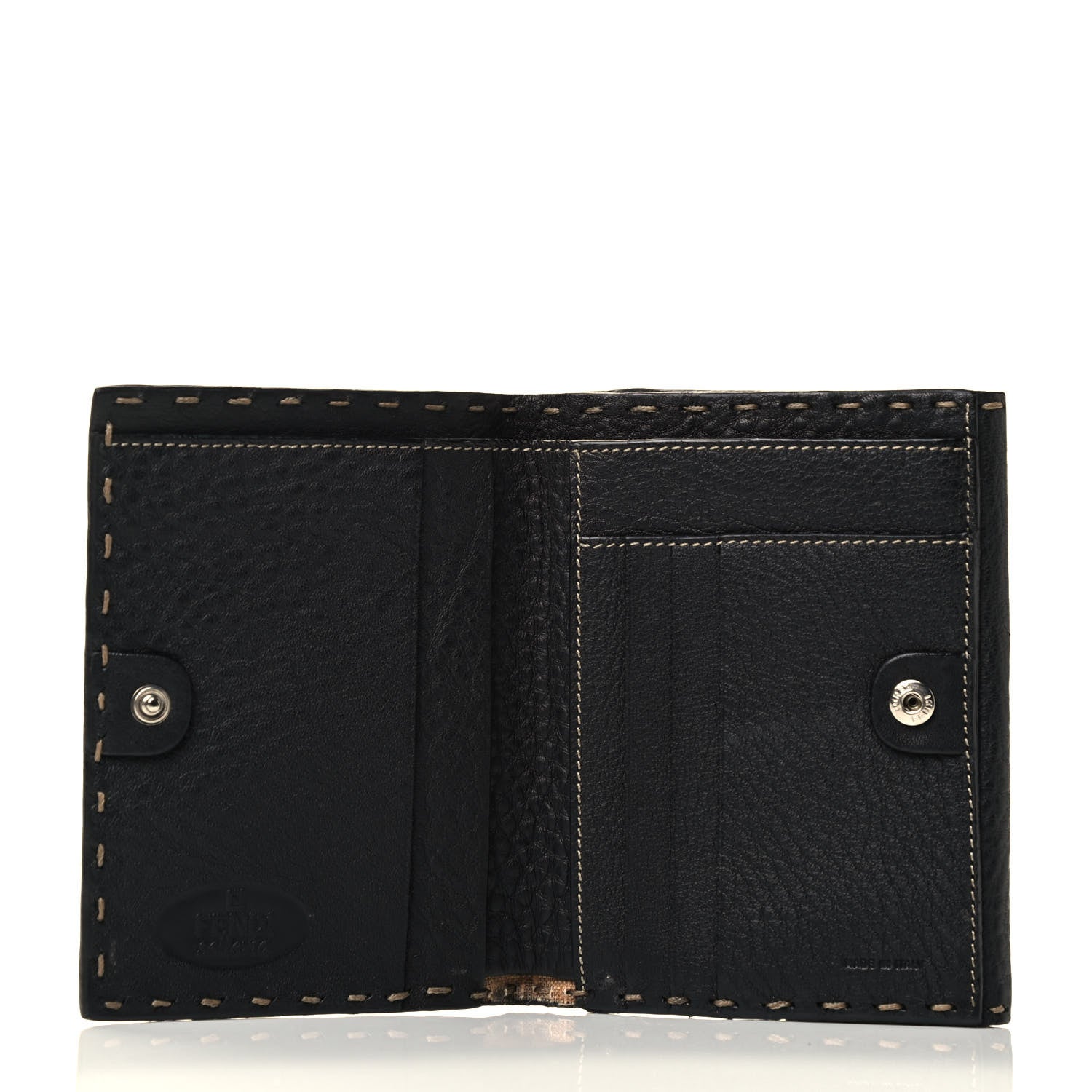 Fendi Calfskin Romano Selleria Compact Wallet Black 4 of 4