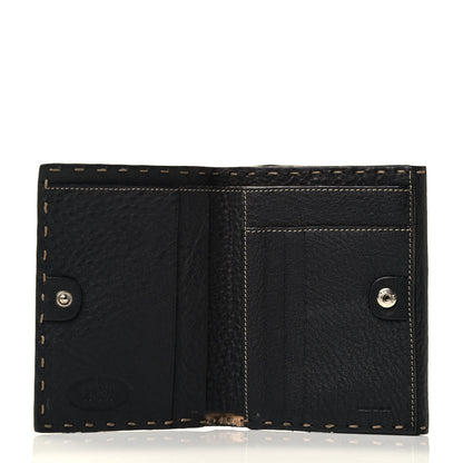Fendi Calfskin Romano Selleria Compact Wallet Black 4 of 4