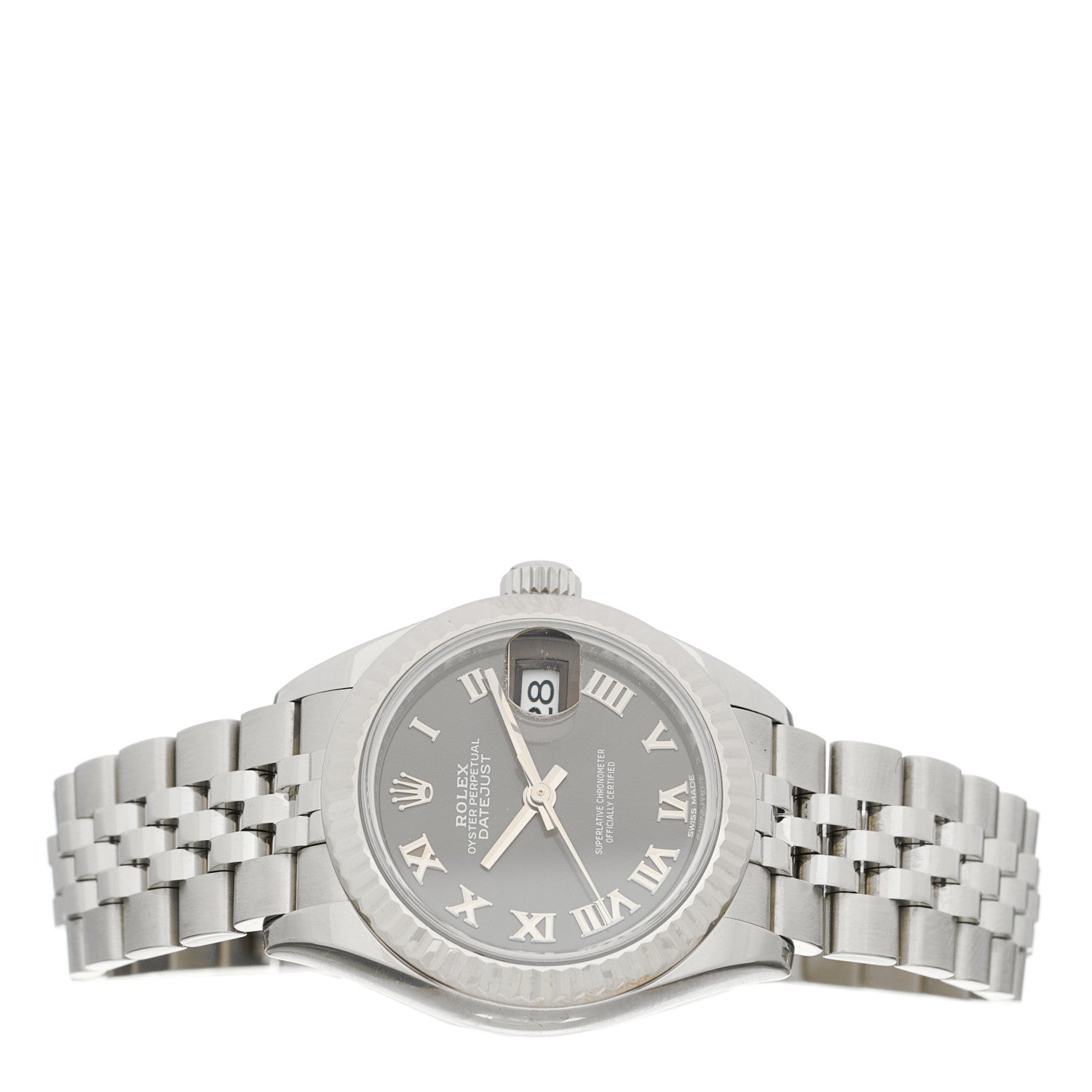 Rolex Stainless Steel 18K White Gold 28mm Oyster Perpetual Datejust Watch Dark Grey Roman 279174 2 of 5