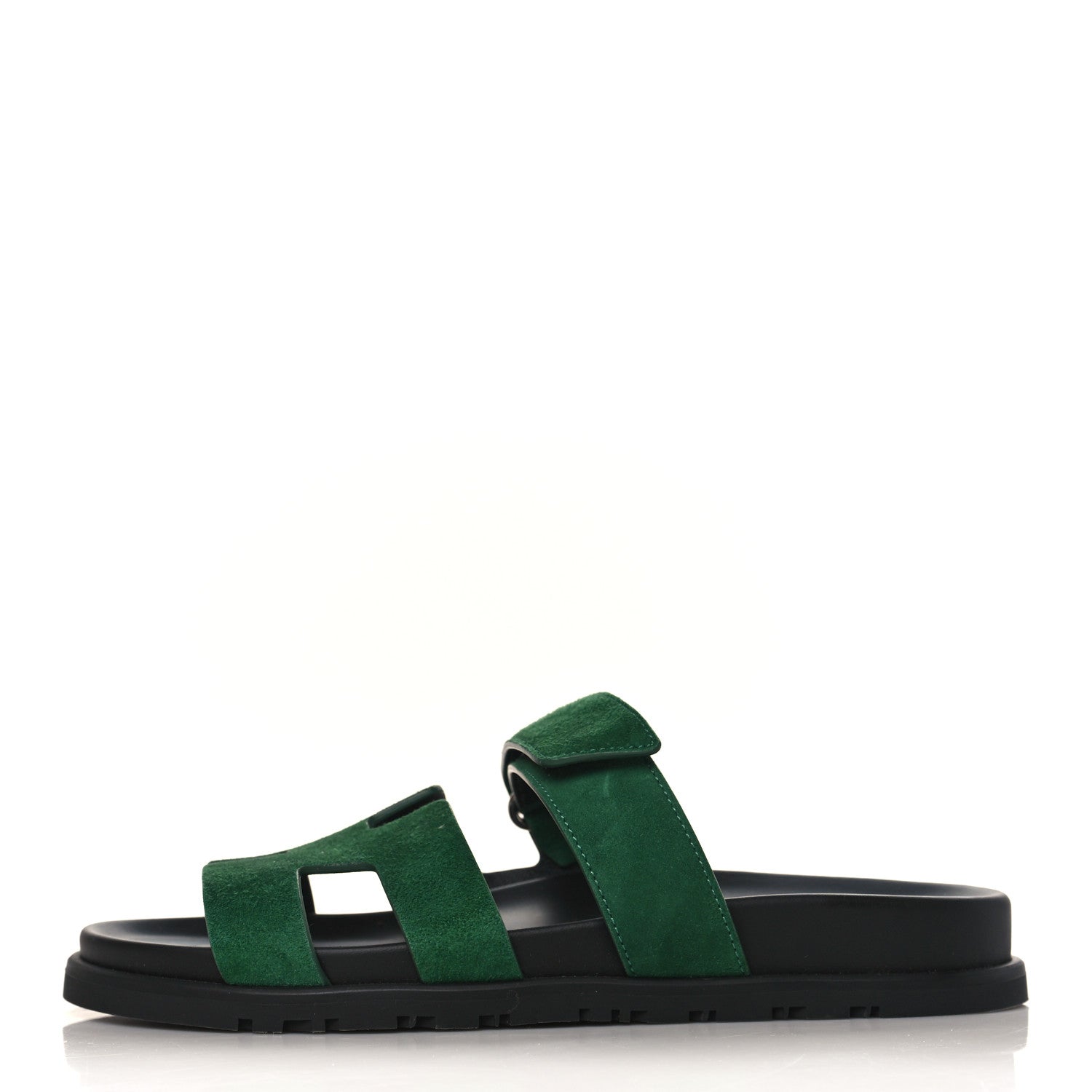 Hermes Suede Goatskin Womens Chypre Sandals 37.5 Vert Electrique 1 of 9