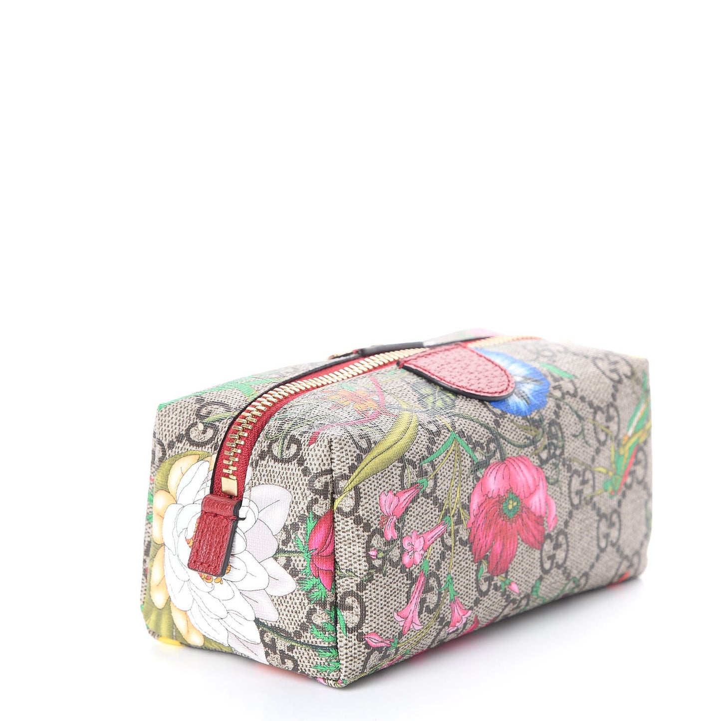 Soft GG Supreme Monogram Flora Calfskin Small Ophidia Cosmetic Case Beige Ebony Multicolor Rosso
