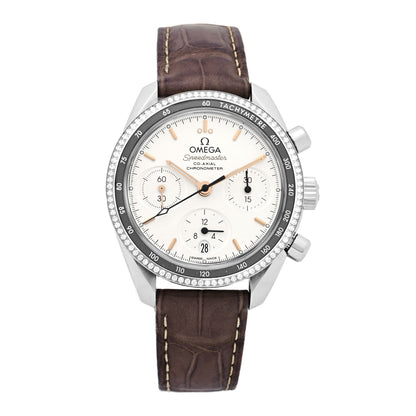 Omega Stainless Steel Alligator Diamond Bezel 39mm Speedmaster Chronograph Automatic Watch White 324.38.38.50.02.001 1 of 5