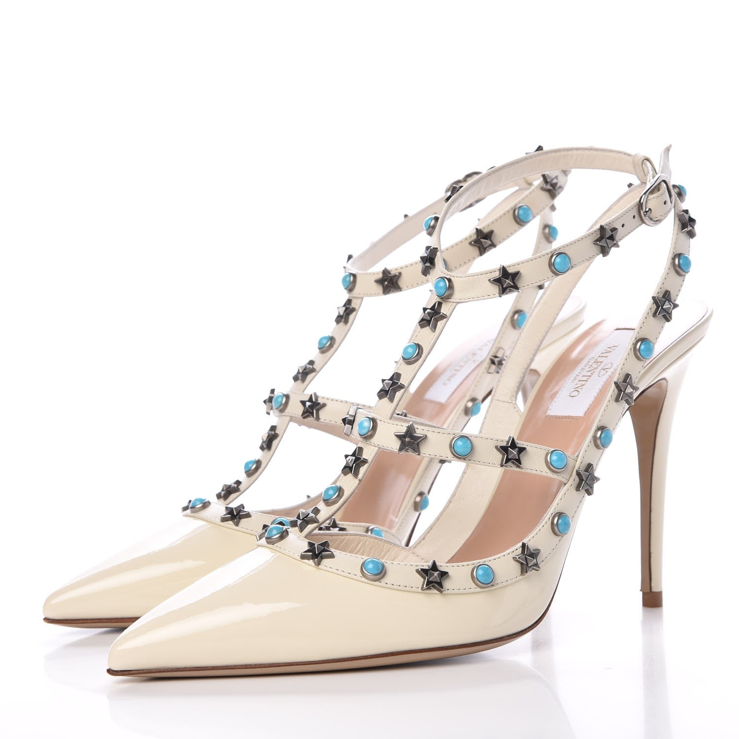 Valentino Garavani Patent Star Studded Ankle Strap 100mm Pumps 40.5 Ivory 3 of 11