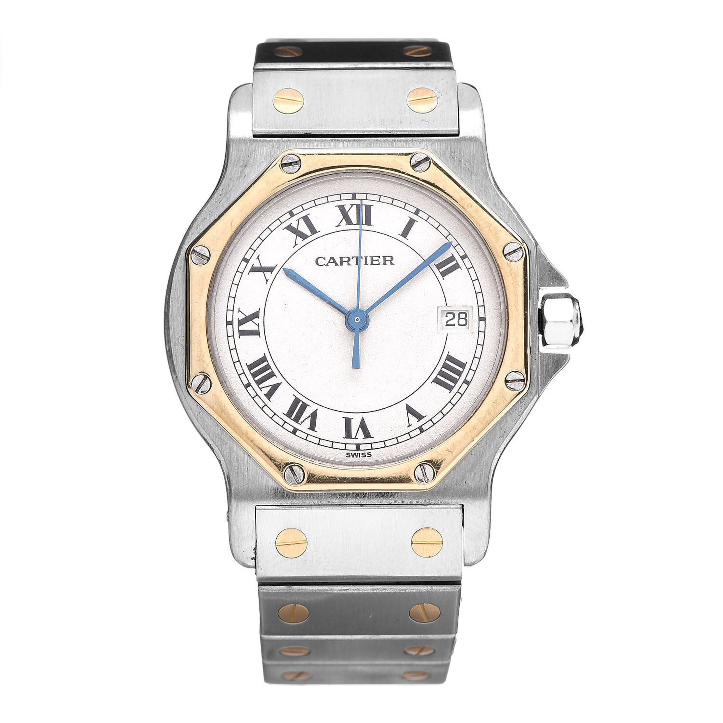 Stainless Steel 18K Yellow Gold 29mm Santos Octagon Quartz Watch