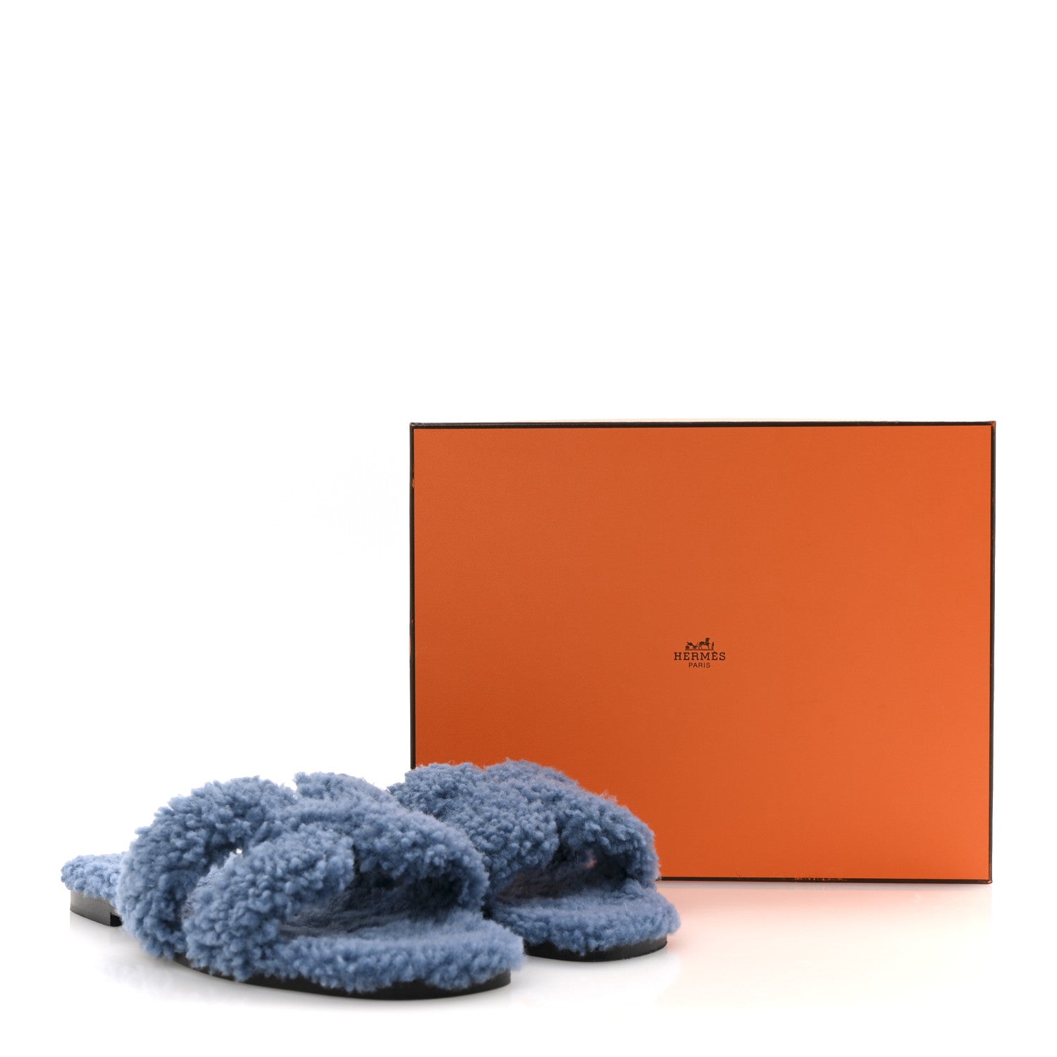 Hermes Woolskin Oran Sandals 38.5 Bleu 9 of 9