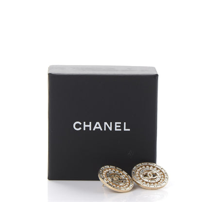 Chanel Pearl Crystal CC Round Earrings Gold 6 of 6