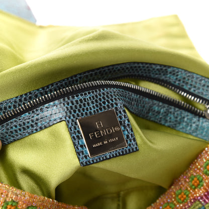 Fendi Wool Embroidered Beaded Lizard Baguette Multicolor 8 of 8