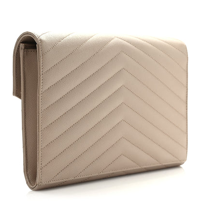 Saint Laurent Grain De Poudre Matelasse Chevron Monogram Envelope Clutch Dark Beige 3 of 8