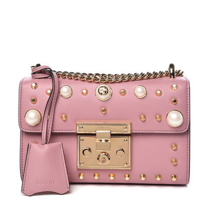 Gucci Calfskin Studded Small Padlock Shoulder Bag Carmine Rose 1 of 9