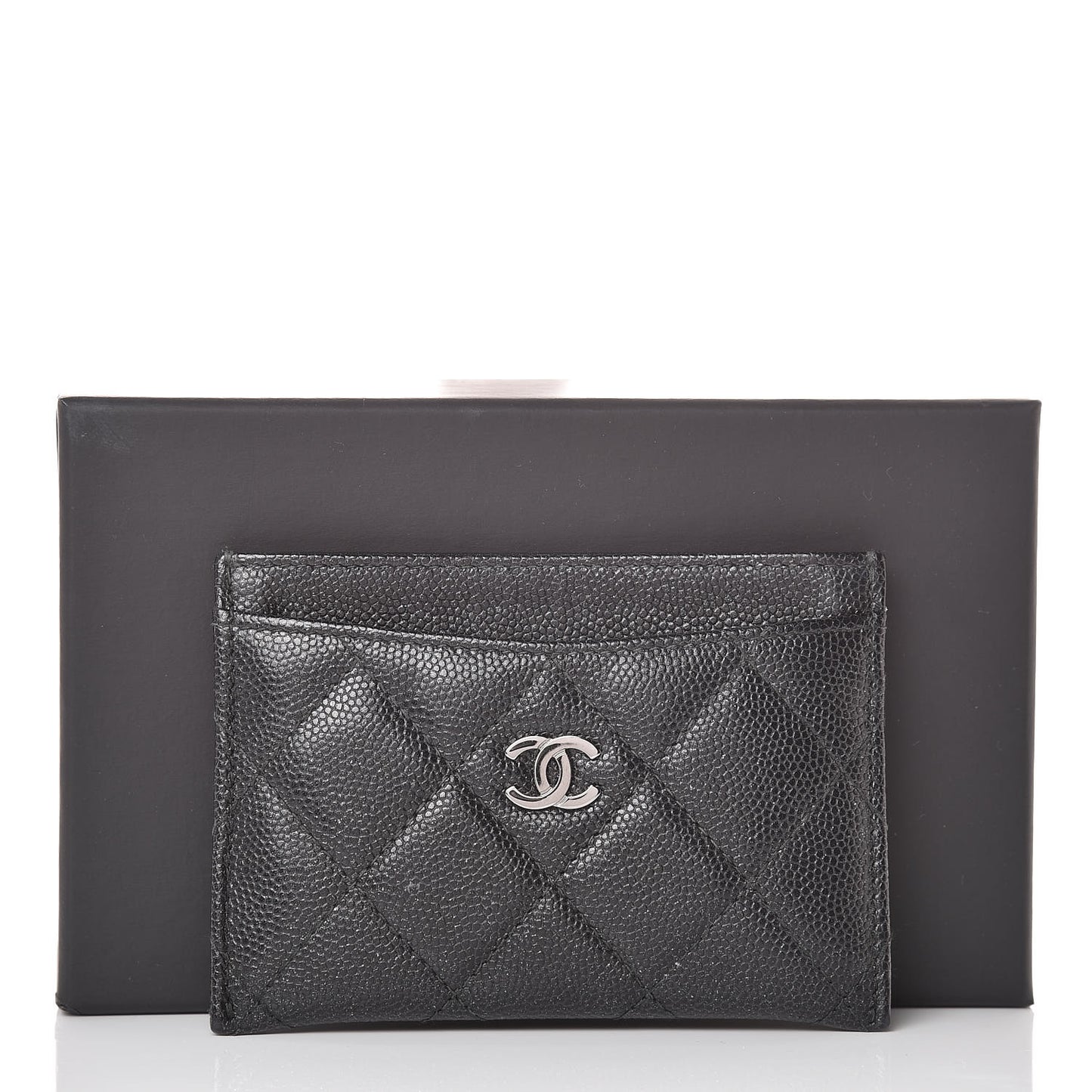 Metallic Caviar Quilted Card Holder Black