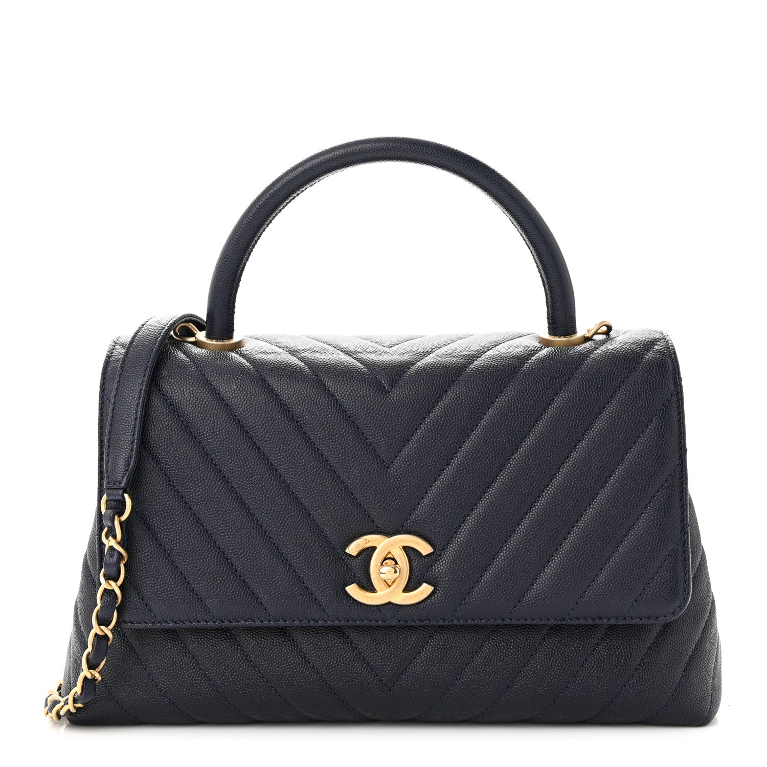 Chanel Caviar Chevron Quilted Small Coco Handle Flap Navy 1 of 10