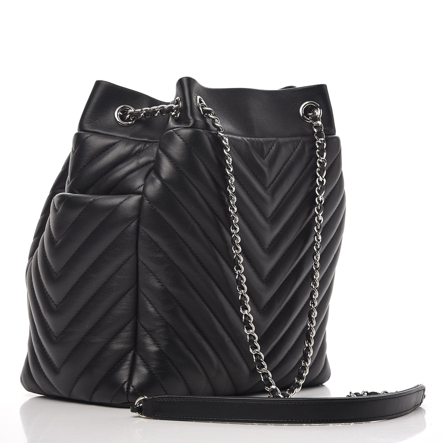 Lambskin Chevron Small Urban Spirit Drawstring Bag Black