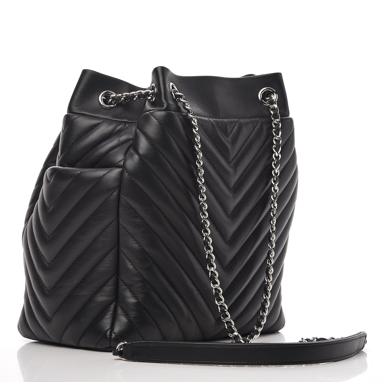 Chanel Lambskin Chevron Small Urban Spirit Drawstring Bag Black 3 of 7