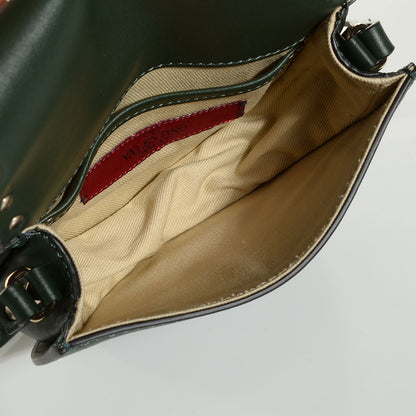 Valentino Garavani Vitello Rockstud Halfmoon Saddle Bag Forest Green 5 of 8
