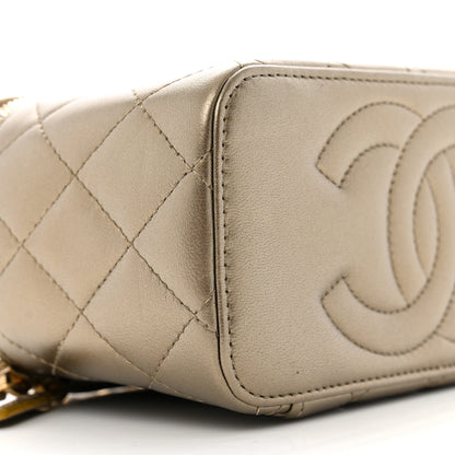 Chanel Metallic Lambskin Quilted Small CC Vanity Case With Chain Gold Gold 9 of 14