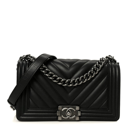 Chanel Lambskin Chevron Quilted Medium Boy Flap Black 1 of 9