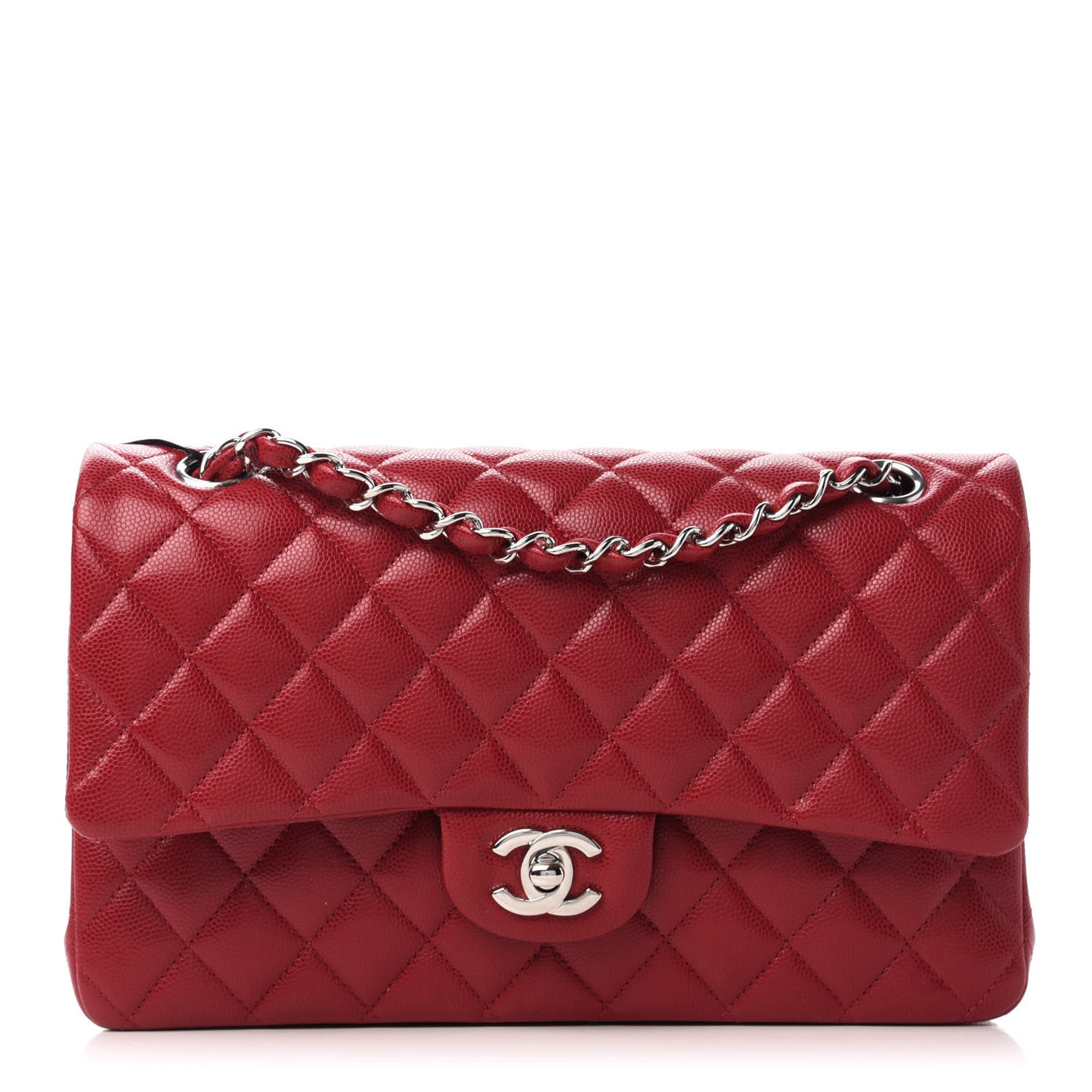 Caviar Quilted Medium Double Flap Red