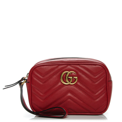Gucci Calfskin Matelasse Mini GG Marmont Wrist Wallet Hibiscus Red 1 of 7