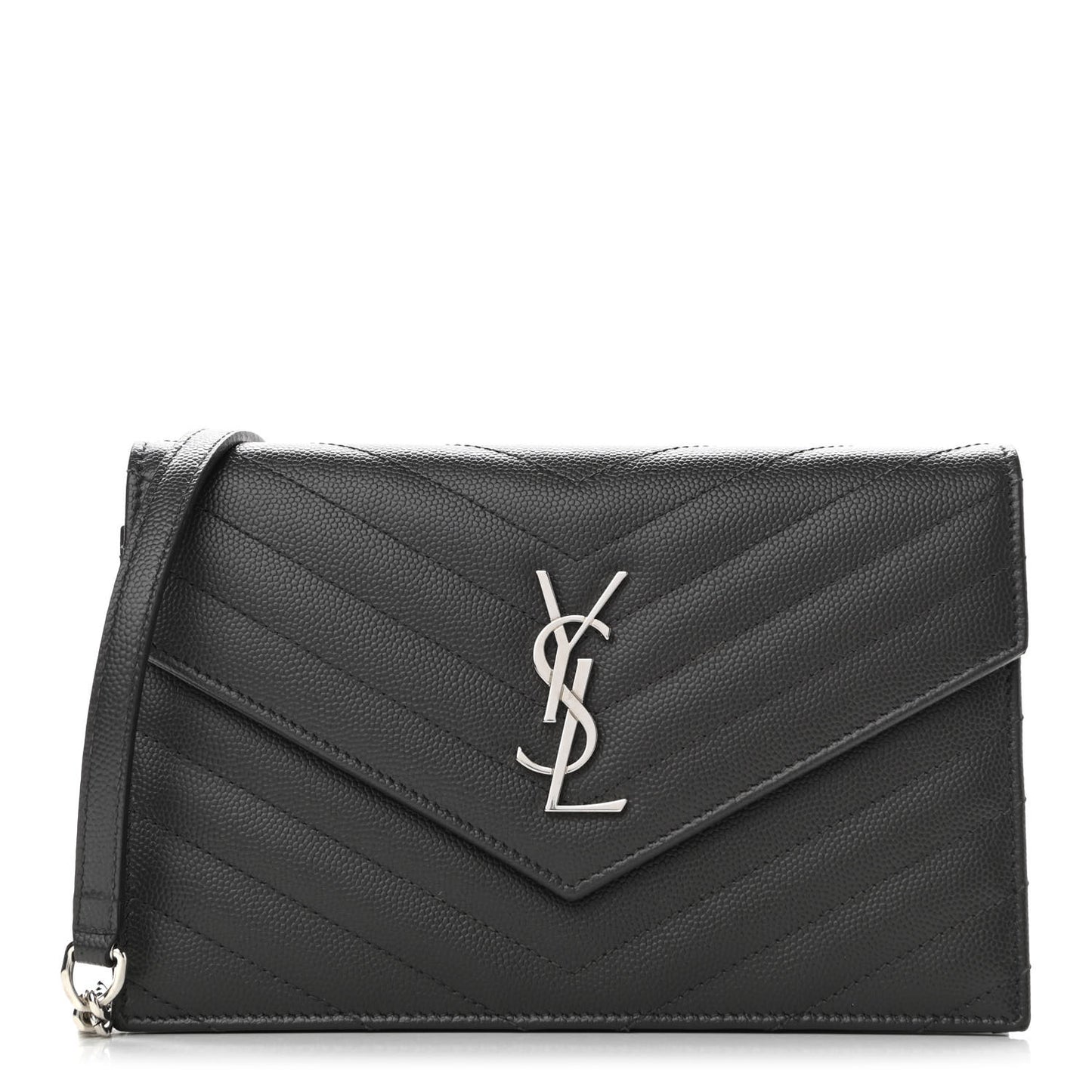 Grain De Poudre Matelasse Chevron Monogram Envelope Chain Wallet Dark Smog