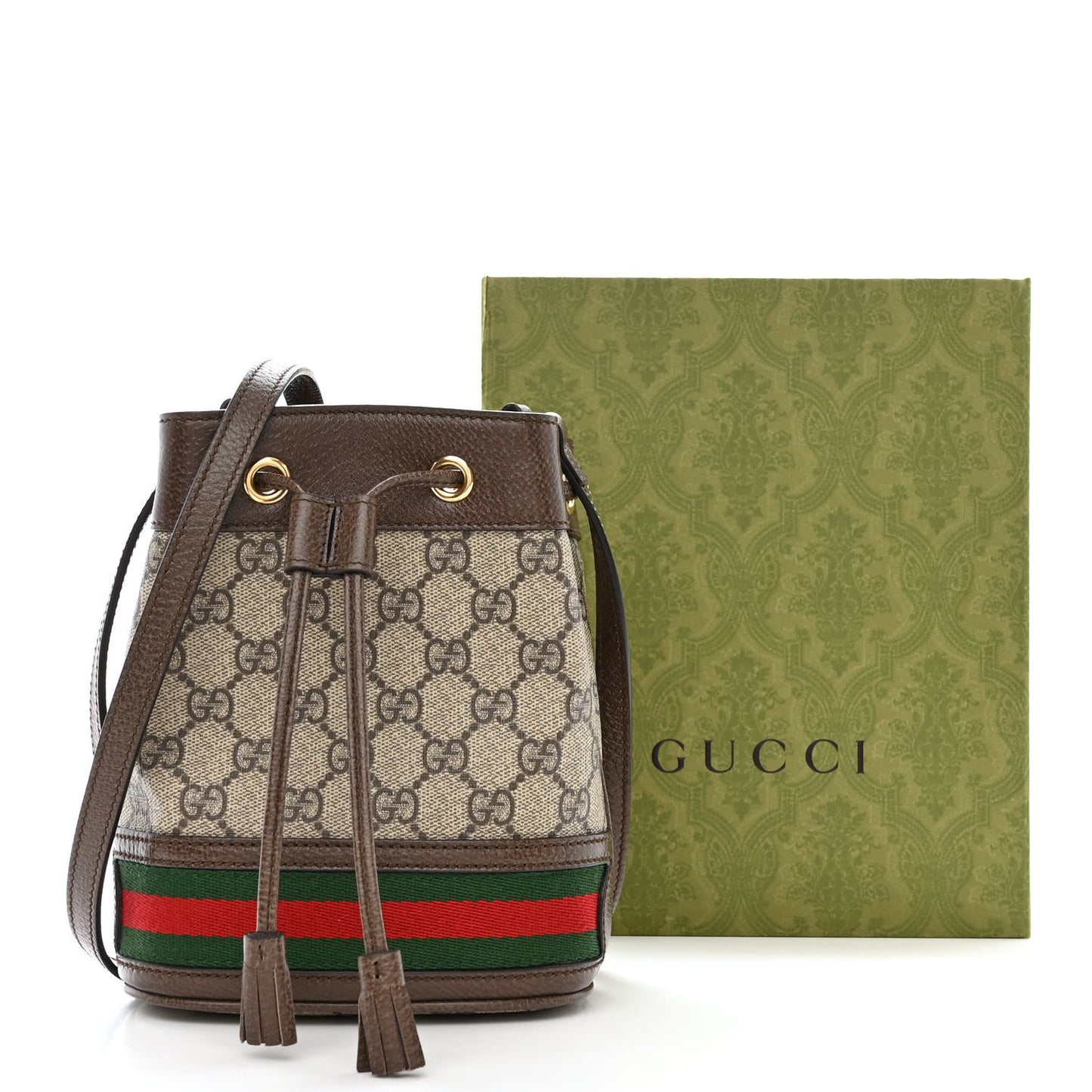 GG Supreme Monogram Web Mini Ophidia Bucket Bag Brown