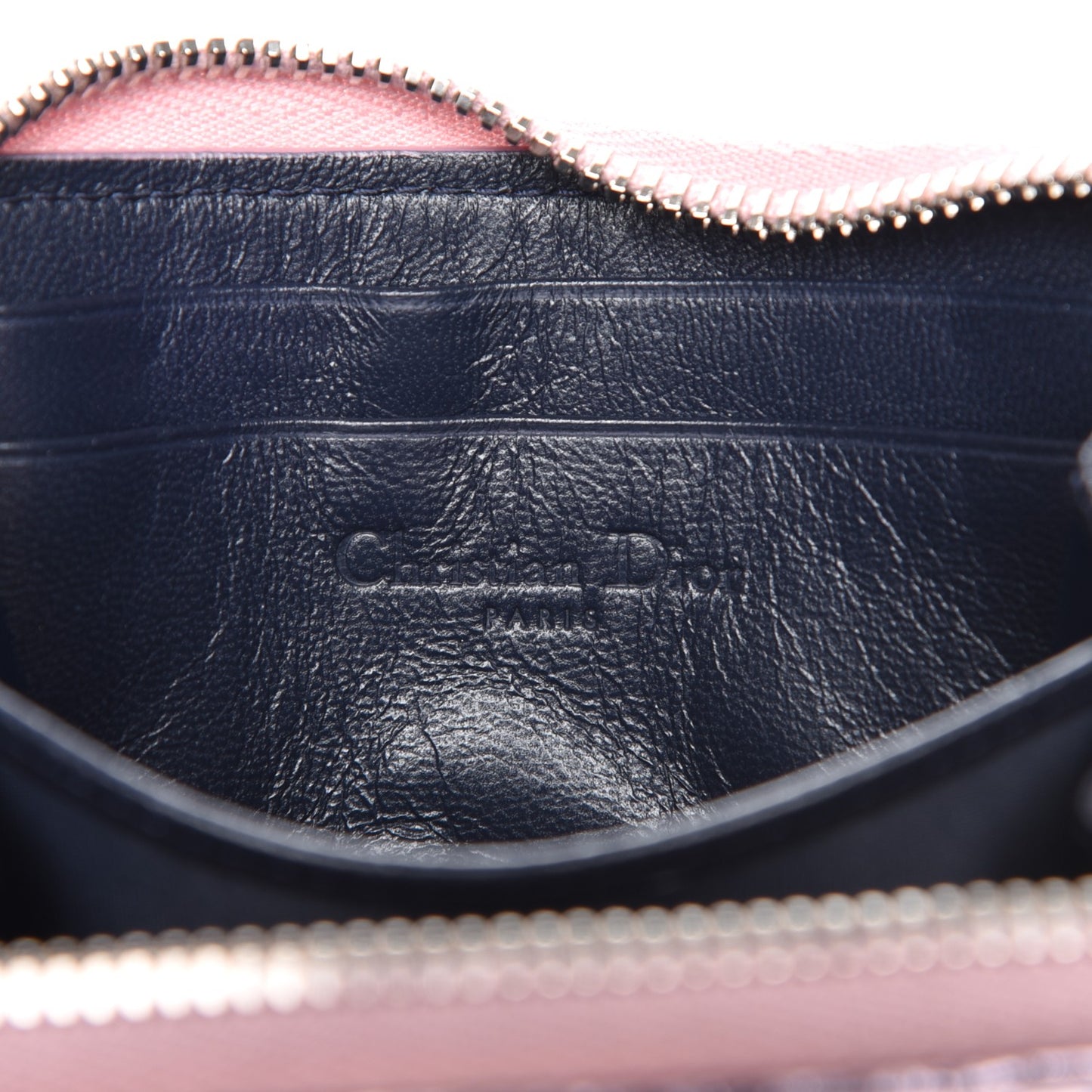 Metallic Calfskin Cannage Mini Lady Dior Zip Portemonnaie Pink